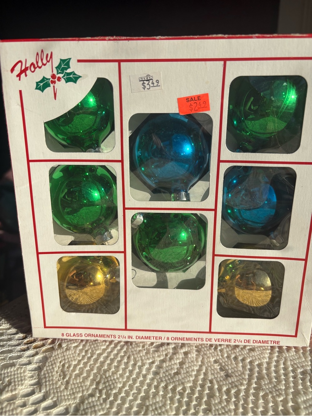Glass Holiday Ornament Set — Green, Blue & Gold